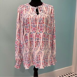 Talbots like-new long sleeve paisley print blouse with smocking detail